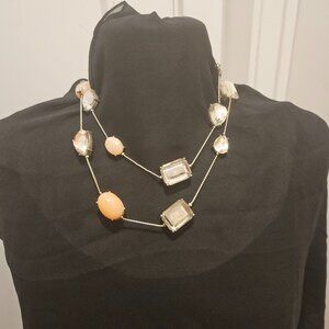 NECKLACE, PINK AND CLEAR CRYSTAL- LIKE BEADS AND SILVER PLATED BY CHICO'S